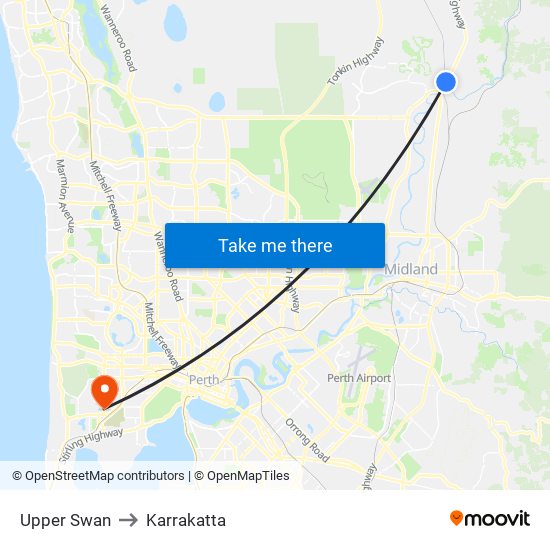 Upper Swan to Karrakatta map