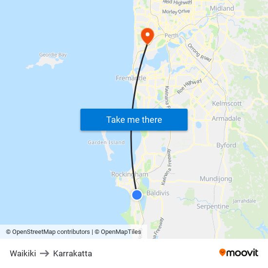 Waikiki to Karrakatta map