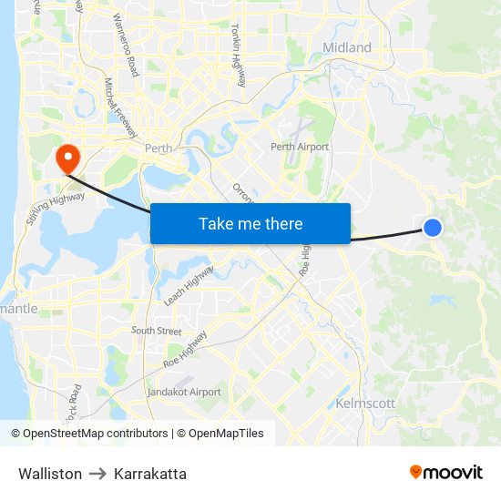 Walliston to Karrakatta map