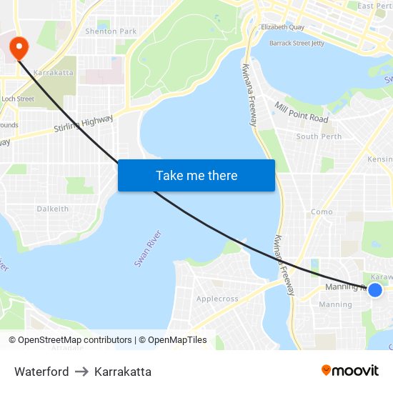 Waterford to Karrakatta map