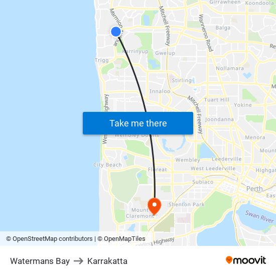 Watermans Bay to Karrakatta map