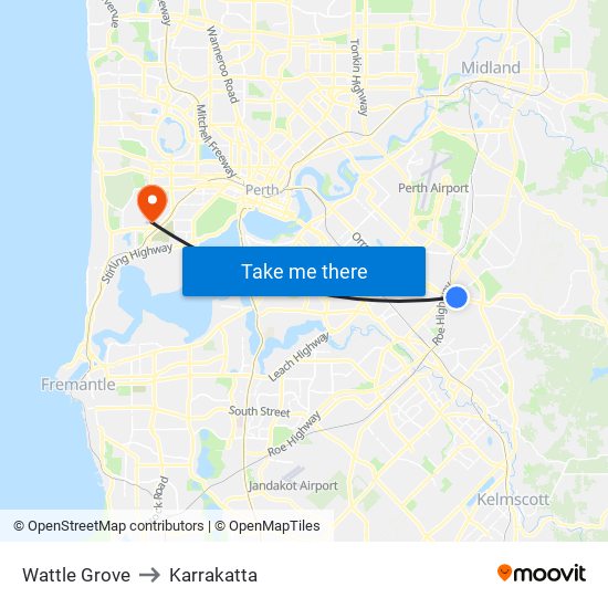 Wattle Grove to Karrakatta map