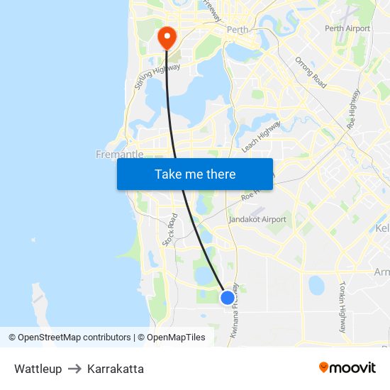 Wattleup to Karrakatta map