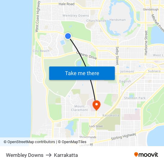 Wembley Downs to Karrakatta map