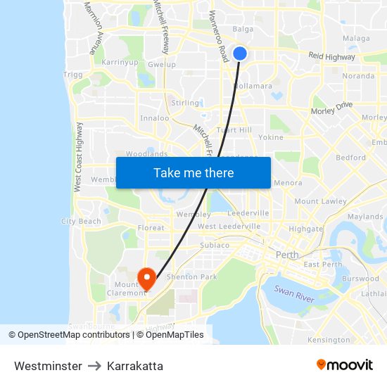 Westminster to Karrakatta map