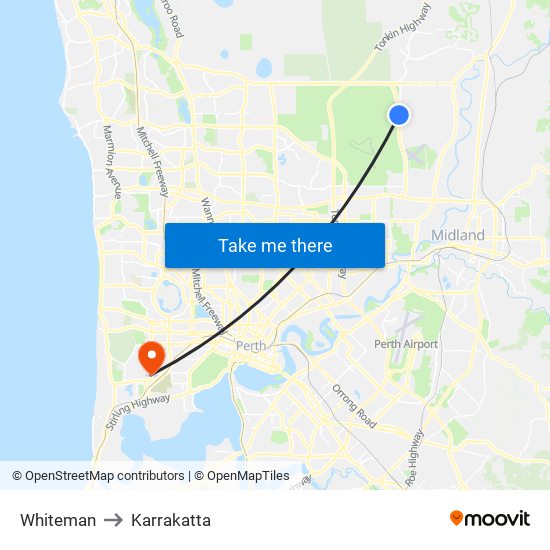 Whiteman to Karrakatta map