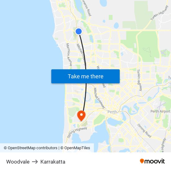 Woodvale to Karrakatta map