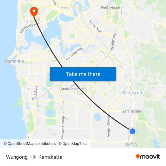 Wungong to Karrakatta map