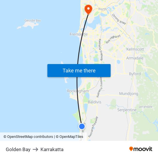 Golden Bay to Karrakatta map