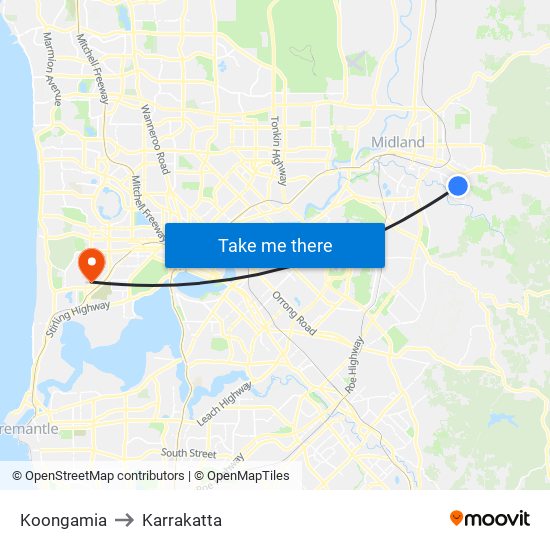 Koongamia to Karrakatta map