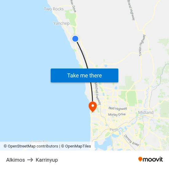 Alkimos to Karrinyup map