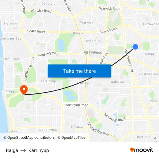 Balga to Karrinyup map
