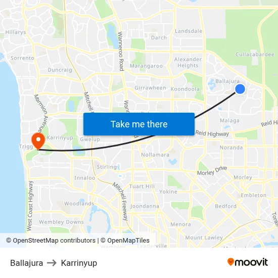 Ballajura to Karrinyup map