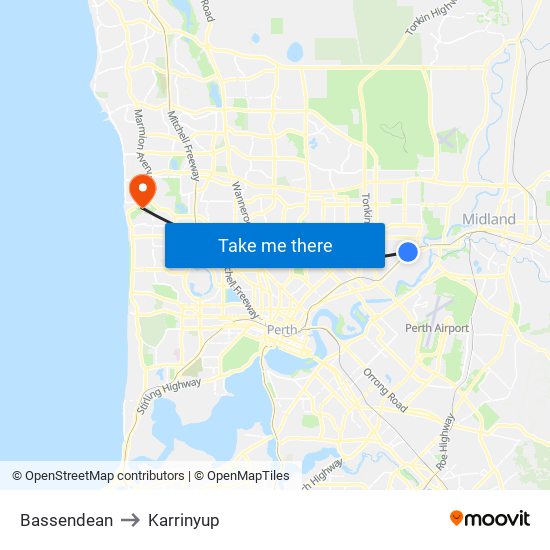 Bassendean to Karrinyup map