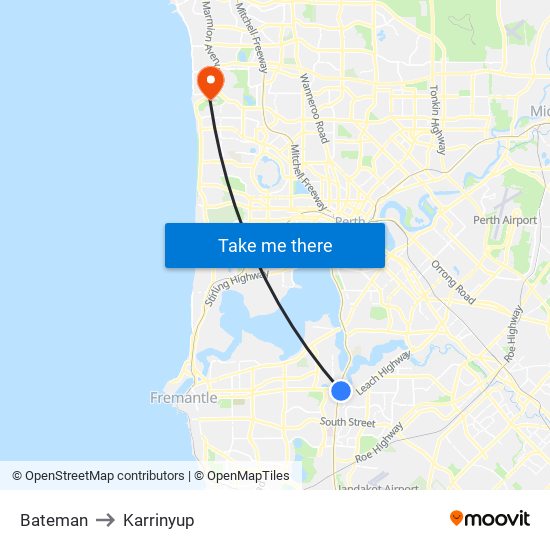 Bateman to Karrinyup map