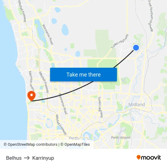 Belhus to Karrinyup map