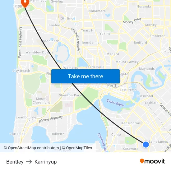 Bentley to Karrinyup map