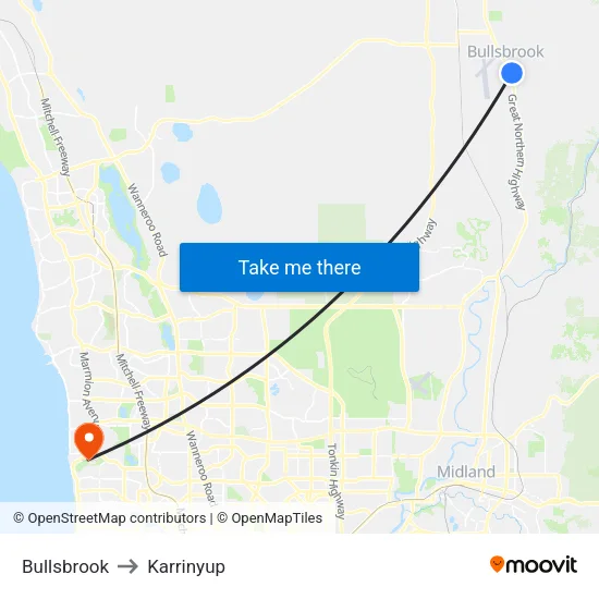 Bullsbrook to Karrinyup map