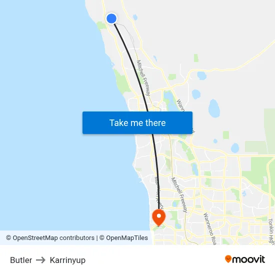 Butler to Karrinyup map