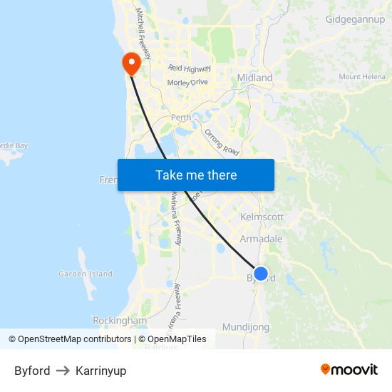 Byford to Karrinyup map