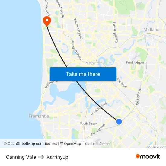 Canning Vale to Karrinyup map