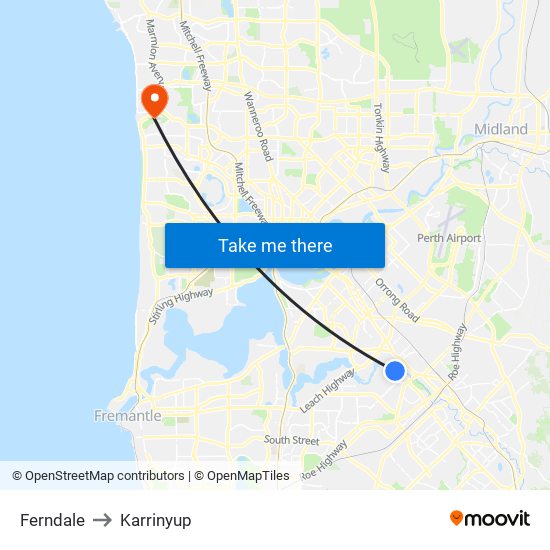 Ferndale to Karrinyup map