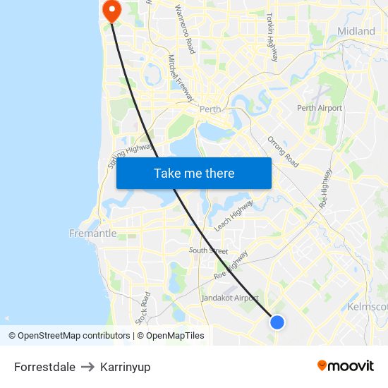 Forrestdale to Karrinyup map