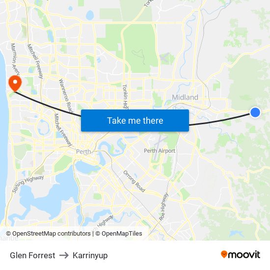 Glen Forrest to Karrinyup map