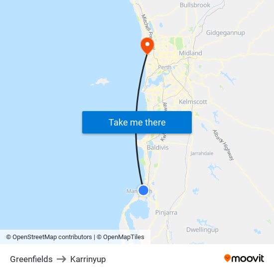 Greenfields to Karrinyup map