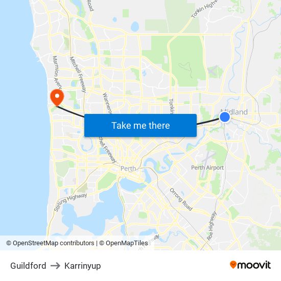 Guildford to Karrinyup map