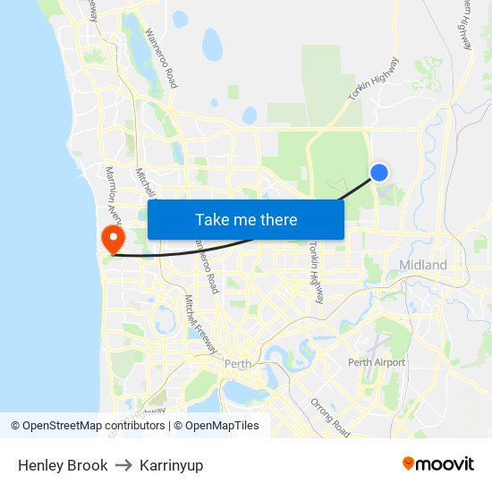 Henley Brook to Karrinyup map