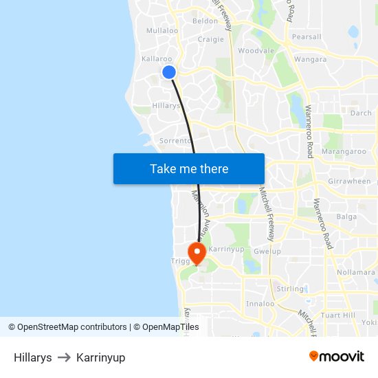 Hillarys to Karrinyup map