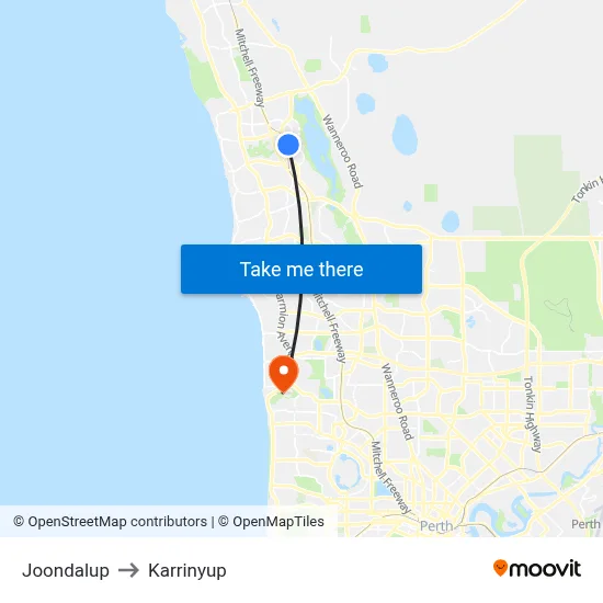 Joondalup to Karrinyup map