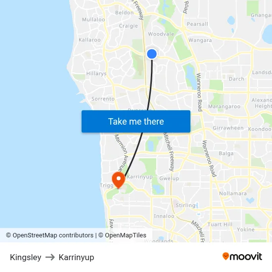 Kingsley to Karrinyup map