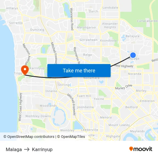 Malaga to Karrinyup map