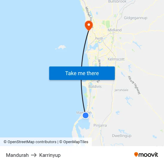Mandurah to Karrinyup map