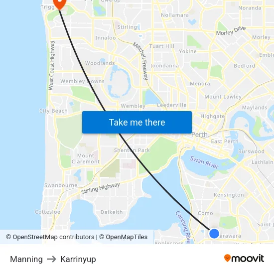 Manning to Karrinyup map