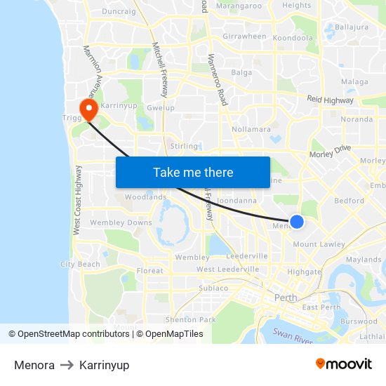 Menora to Karrinyup map