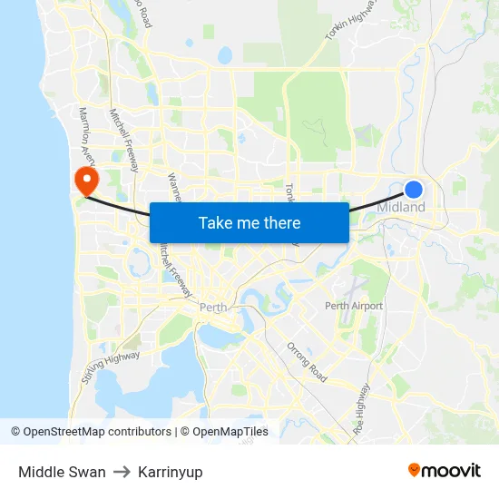 Middle Swan to Karrinyup map