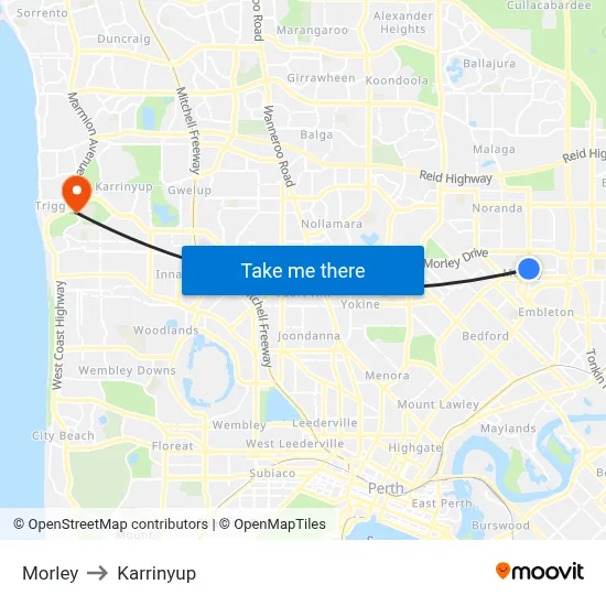 Morley to Karrinyup map