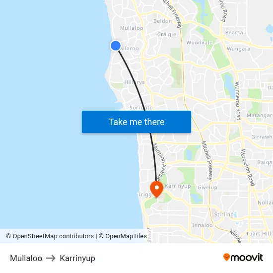 Mullaloo to Karrinyup map