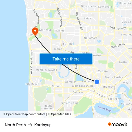 North Perth to Karrinyup map