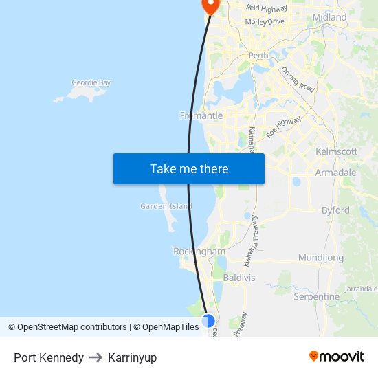 Port Kennedy to Karrinyup map