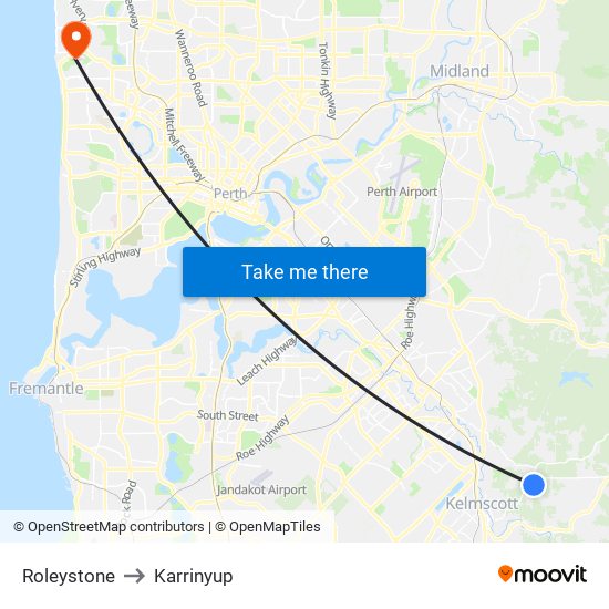 Roleystone to Karrinyup map