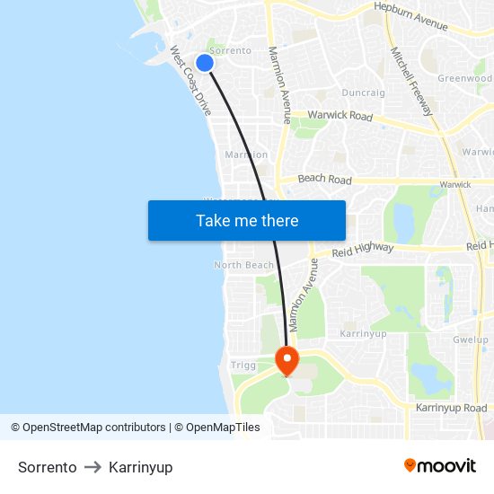 Sorrento to Karrinyup map