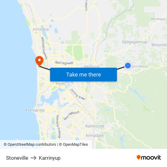 Stoneville to Karrinyup map