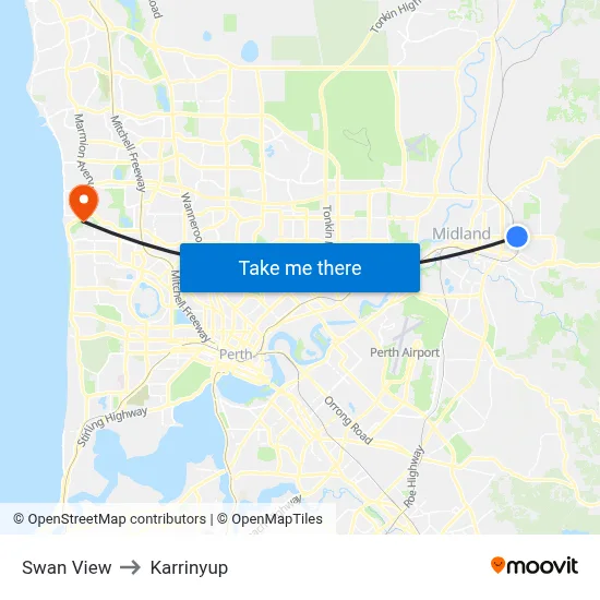 Swan View to Karrinyup map