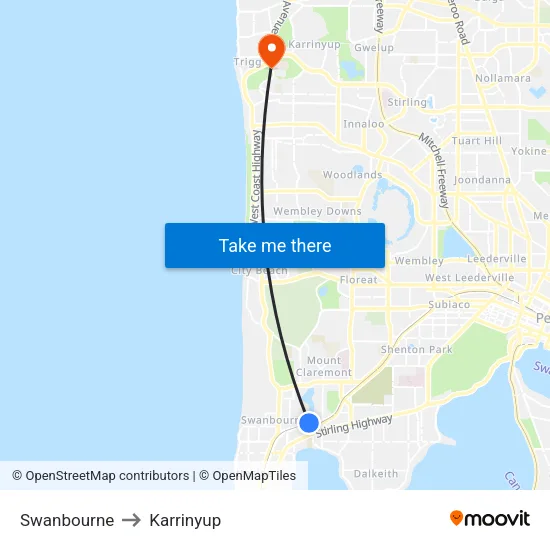 Swanbourne to Karrinyup map