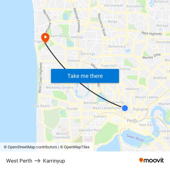 West Perth to Karrinyup map