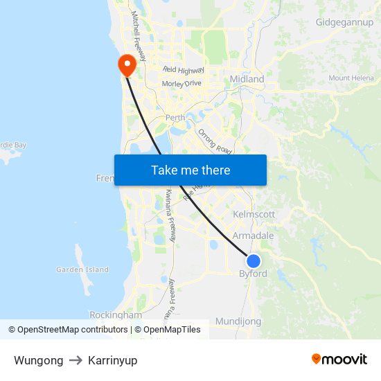 Wungong to Karrinyup map